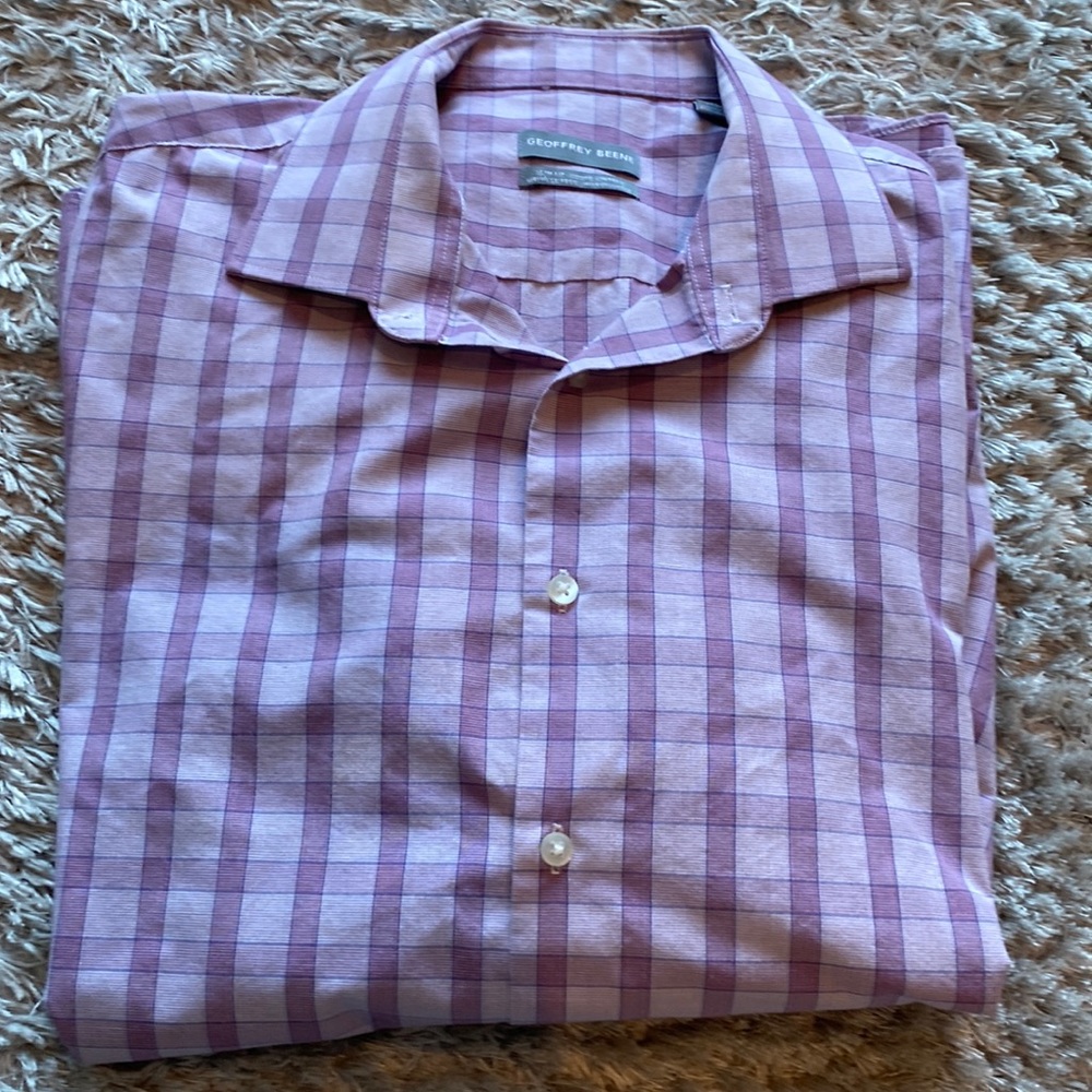 Geoffrey Beene | Purple tone check dress shirt, 17, 34/35